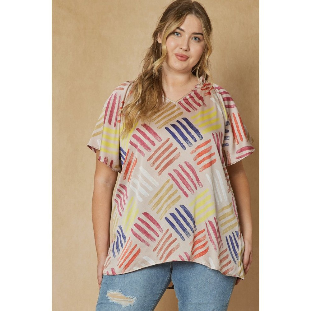 Entro V-Neck Flutter Sleeve Blouse, Latte - Picture 2 of 7